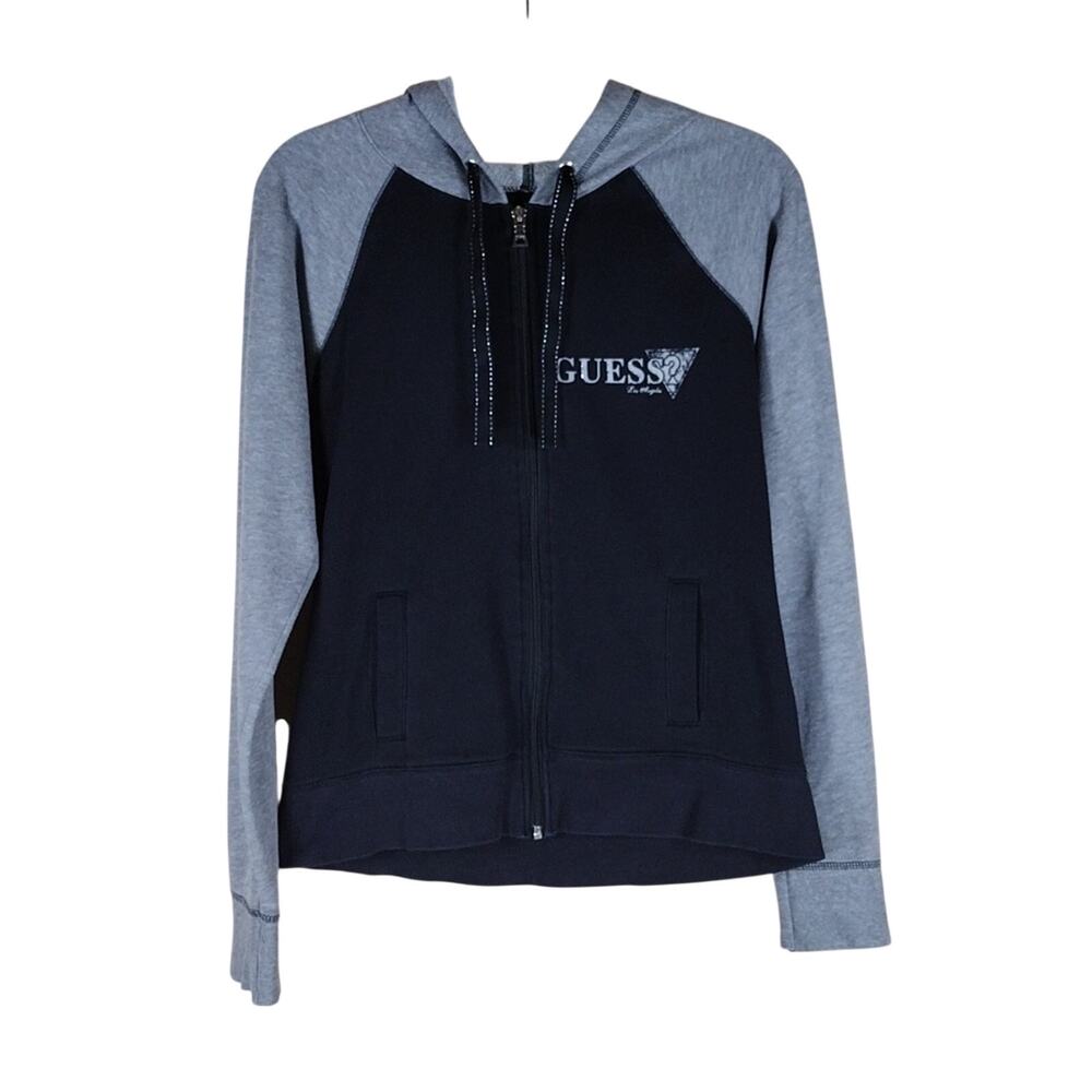 Y2K Guess Los Angeles Black Gray Streetwear Casual Everyday Hooded Zip Up Jacket